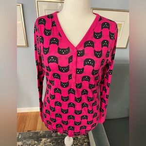 Hanna Andersson Pink Cat 🐱 Long Sleeve PJ Top (Size XL)